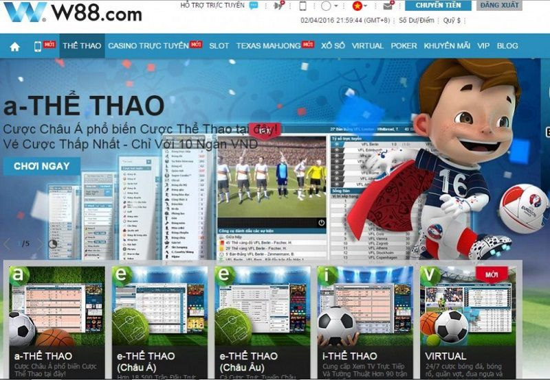 Cá cược thể thao là phong phú nhất ở nhà cái W88.