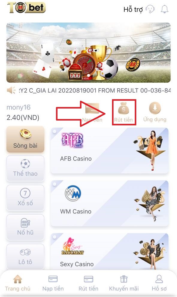 Cách vào giao diện rút tiền trên tobet88 rút tiền 1