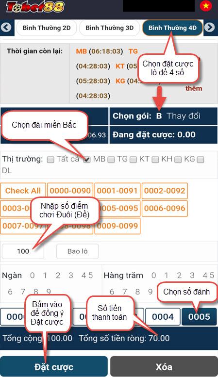 Cách đánh Đề 4 càng (4D) miền Bắc trên Tobet88 cach choi so de tobet88 Cách đánh Đề 4 càng (4D) miền Bắc trên Tobet88