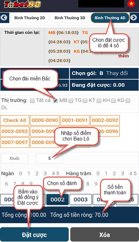 Cách đánh Lô 4 càng (4D) miền Bắc trên Tobet88 danh lo tobet88 Cách đánh Lô 4 càng (4D) miền Bắc trên Tobet88