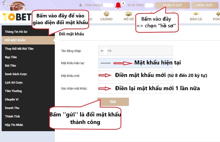 Cách đổi mật khẩu Tobet88 trên giao diện máy tính doi mk giao dien may tinh