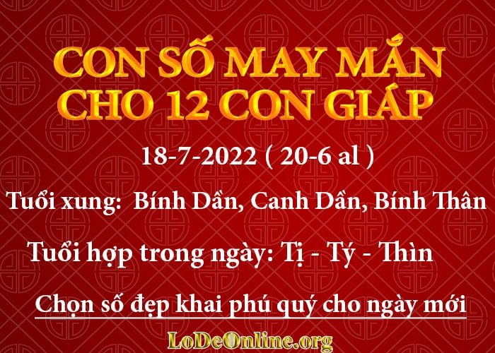 Con số may mắn hôm nay cho 12 con giáp, số đẹp ngày 18-7-2022 con so may man hom nay 18-7-2022 cho 12 con giap