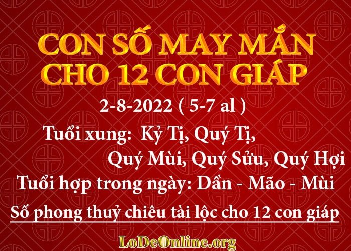 Con số may mắn hôm nay cho 12 con giáp, số đẹp ngày 2-8-2022 con so may man hom nay 2-8-2022 cho 12 con giap