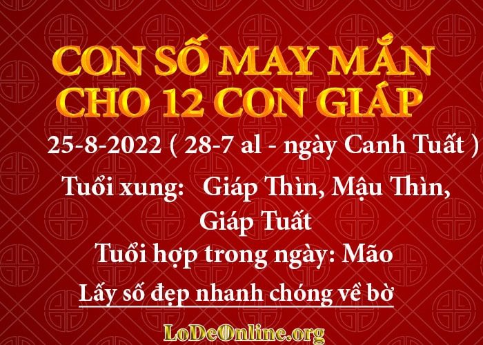 Con số may mắn hôm nay cho 12 con giáp, số đẹp ngày 25-8-2022 con so may man hom nay 25-8-2022 cho 12 con giap