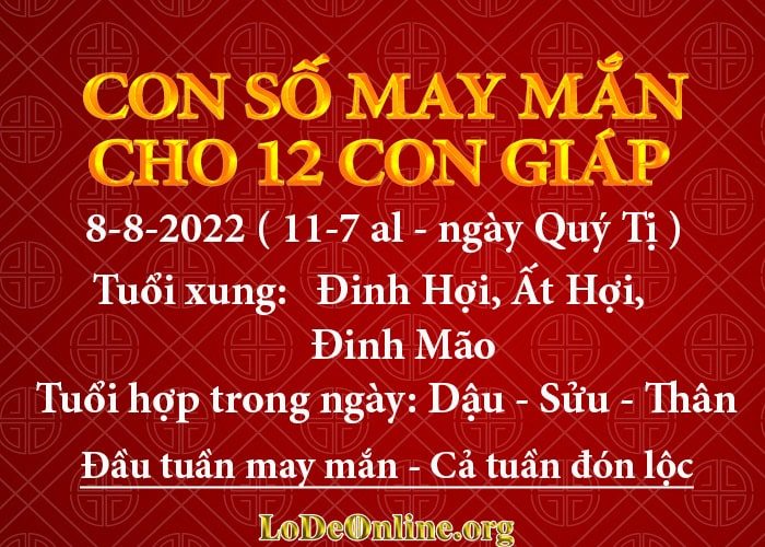 Con số may mắn hôm nay cho 12 con giáp, số đẹp ngày 8-8-2022 con so may man hom nay 8-8-2022 cho 12 con giap.