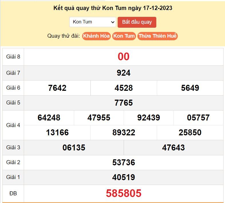 Kết quả quay thử xổ số Kon Tum ngày 17-12-2023 ket qua quay thu xo Kon Tum